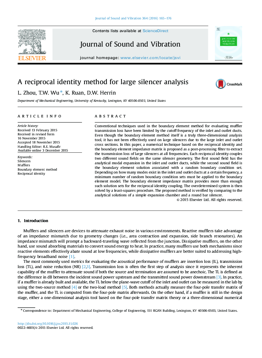 A reciprocal identity method for large silencer analysis