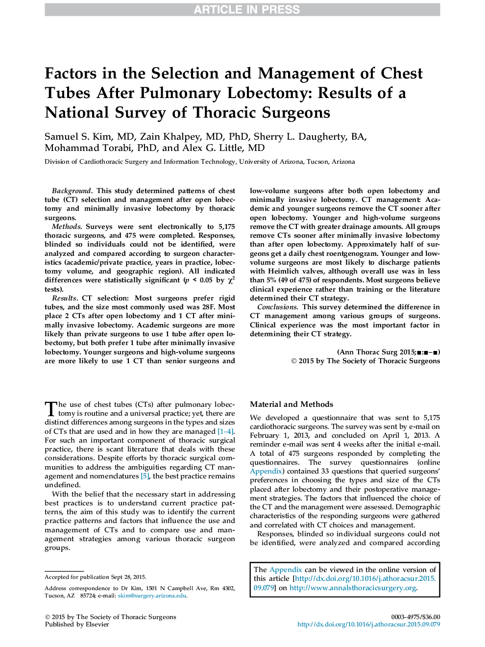 عوامل موثر در انتخاب و مدیریت لوله های قفسه سینه پس از لوبکتومی ریوی: نتایج بررسی ملی جراحان ترشح 