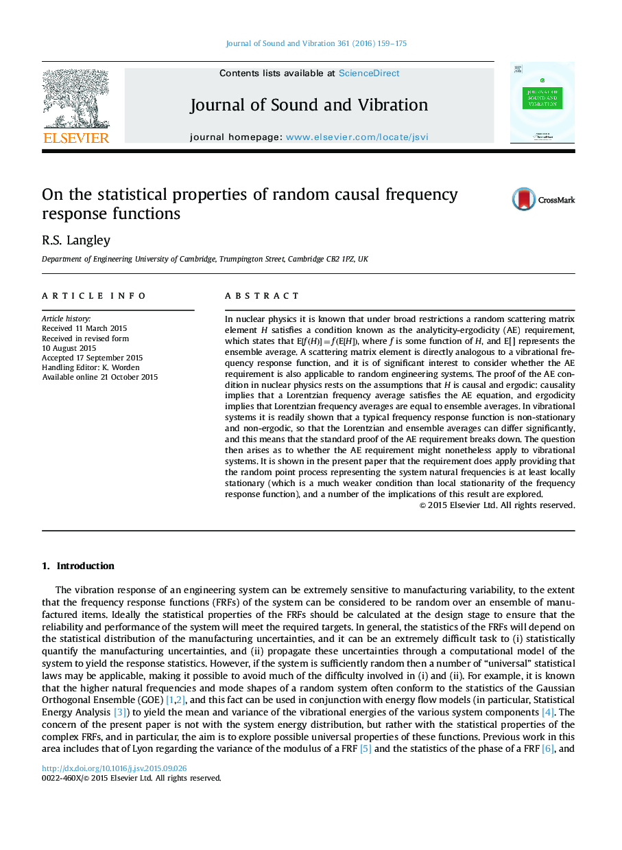 On the statistical properties of random causal frequency response functions