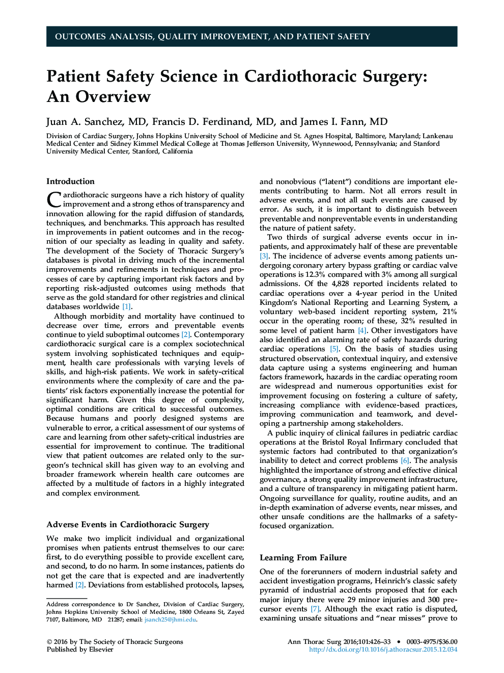 Patient Safety Science in Cardiothoracic Surgery: An Overview