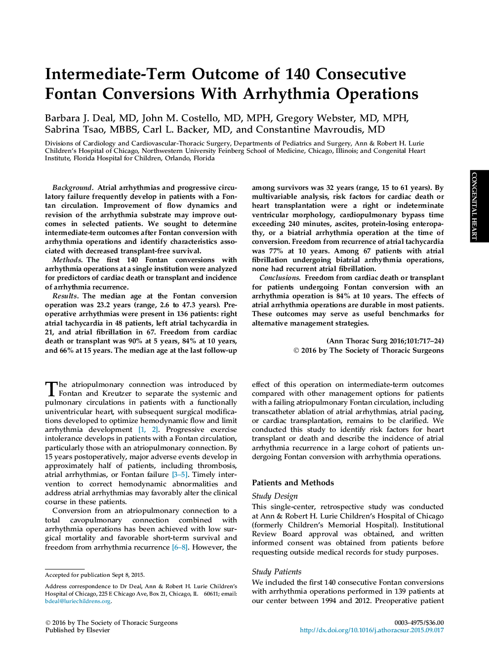 Intermediate-Term Outcome of 140 Consecutive Fontan Conversions With Arrhythmia Operations