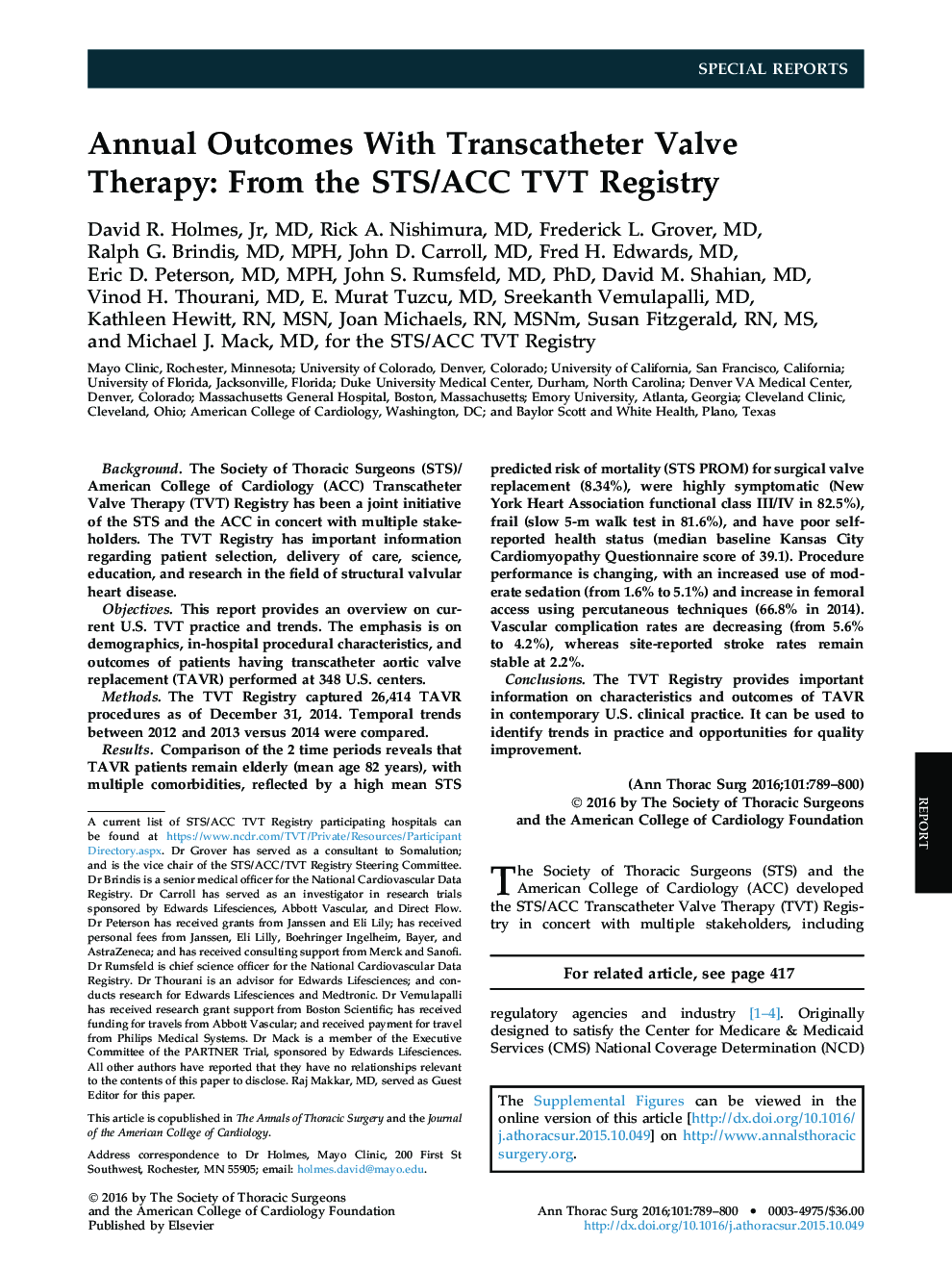 Annual Outcomes With Transcatheter Valve Therapy : From the STS/ACC TVT Registry