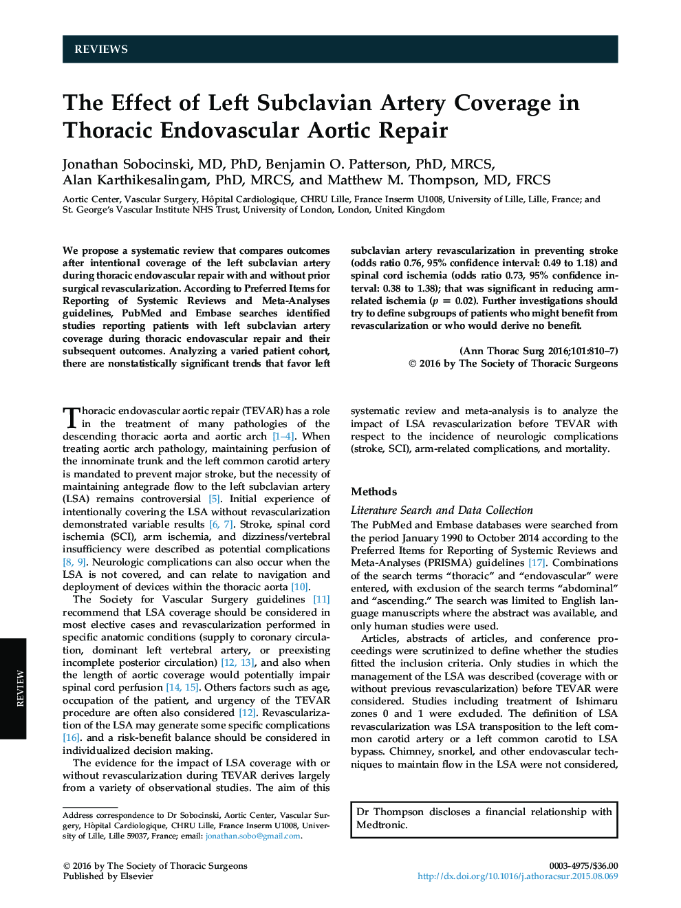 The Effect of Left Subclavian Artery Coverage in Thoracic Endovascular Aortic Repair