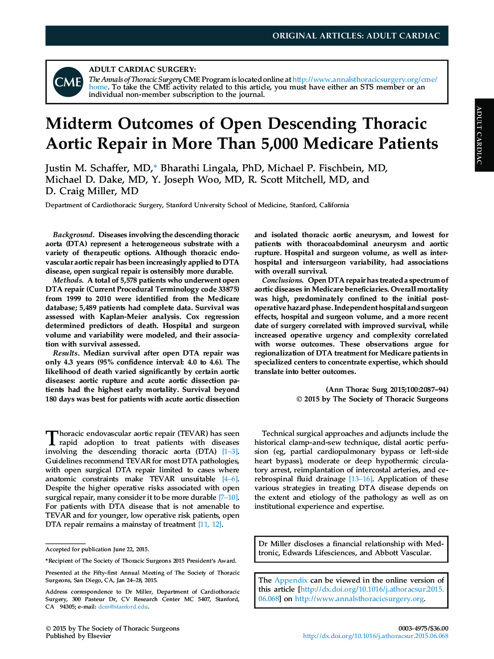 Midterm Outcomes of Open Descending Thoracic Aortic Repair in More Than 5,000 Medicare Patients