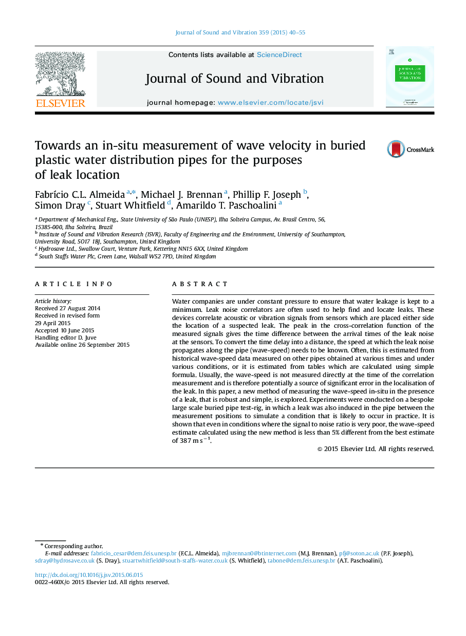Towards an in-situ measurement of wave velocity in buried plastic water distribution pipes for the purposes of leak location