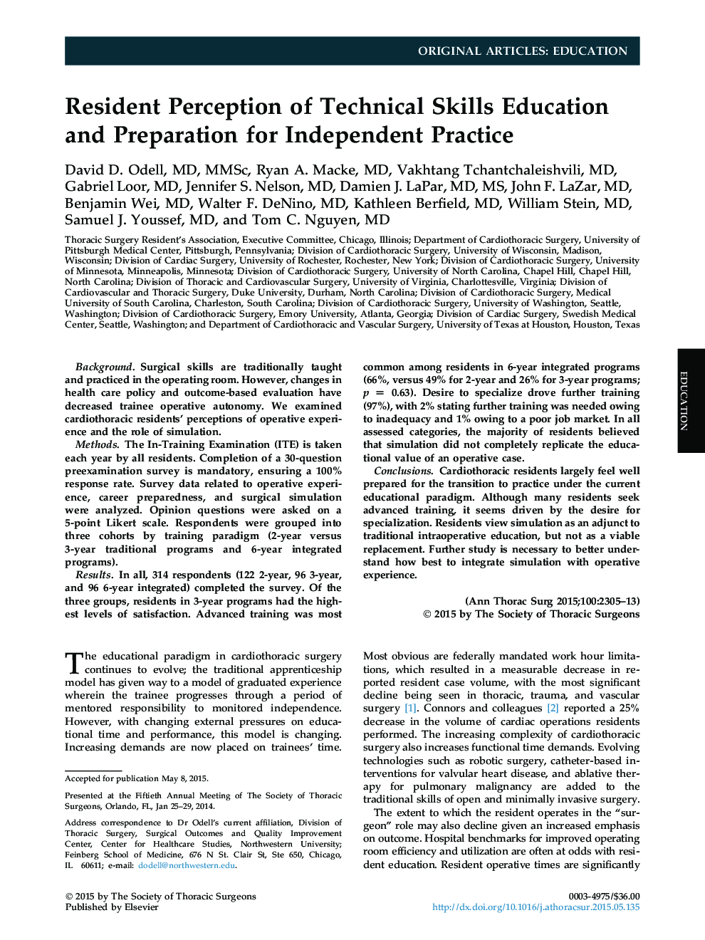 Resident Perception of Technical Skills Education and Preparation for Independent Practice