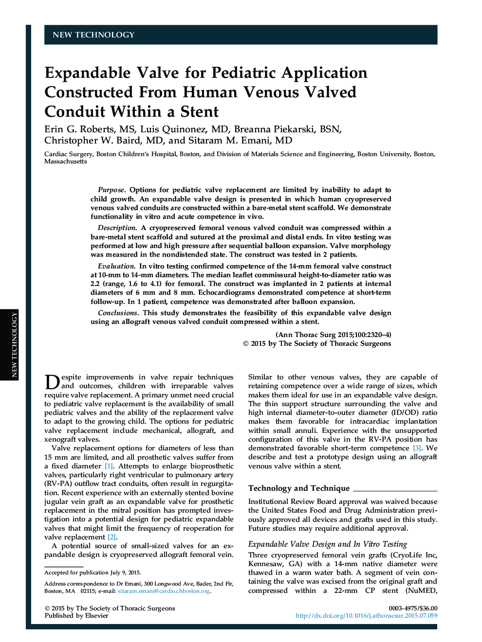 Expandable Valve for Pediatric Application Constructed From Human Venous Valved Conduit Within a Stent