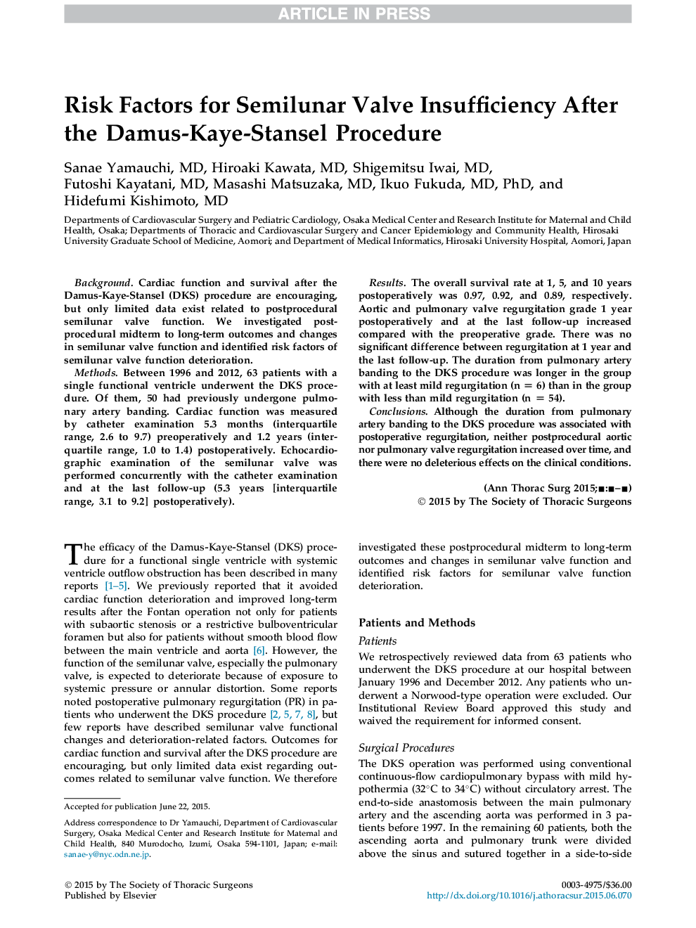 Risk Factors for Semilunar Valve Insufficiency After the Damus-Kaye-Stansel Procedure