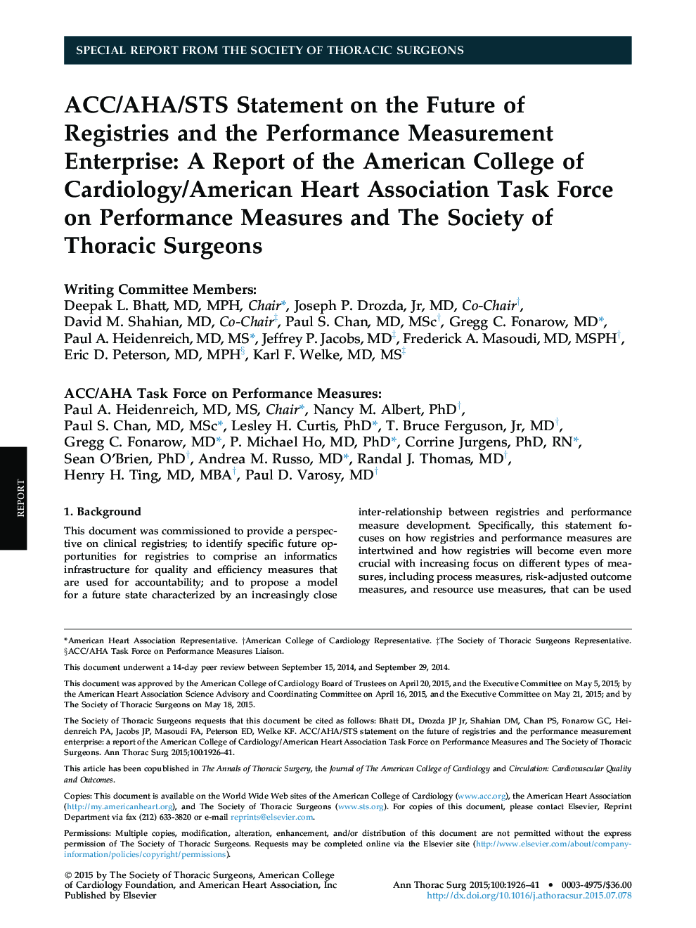 ACC/AHA/STS Statement on the Future of Registries and the Performance Measurement Enterprise