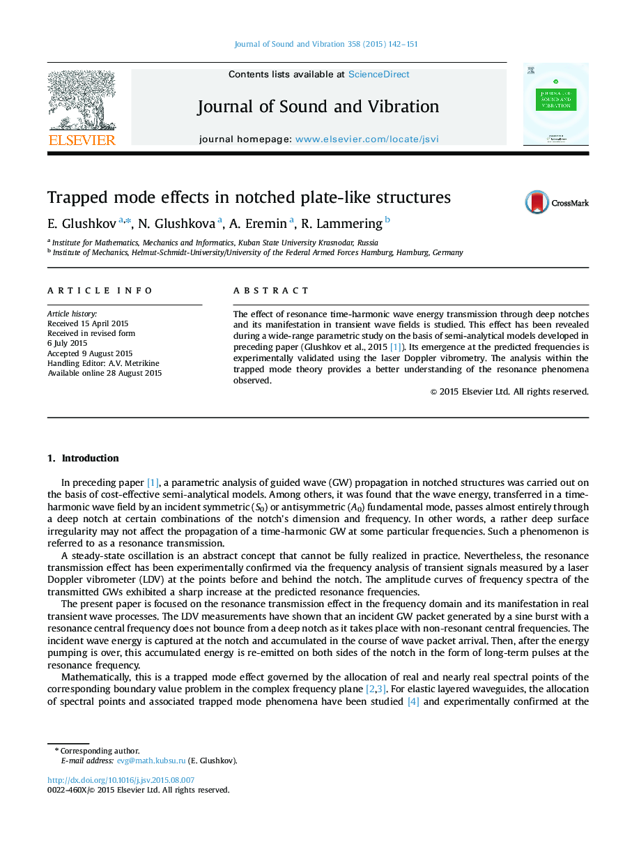Trapped mode effects in notched plate-like structures