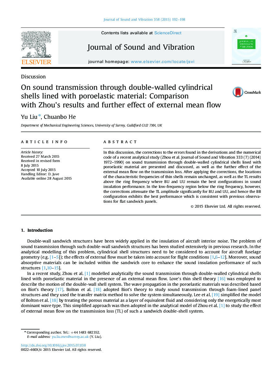 On sound transmission through double-walled cylindrical shells lined with poroelastic material: Comparison with Zhou׳s results and further effect of external mean flow