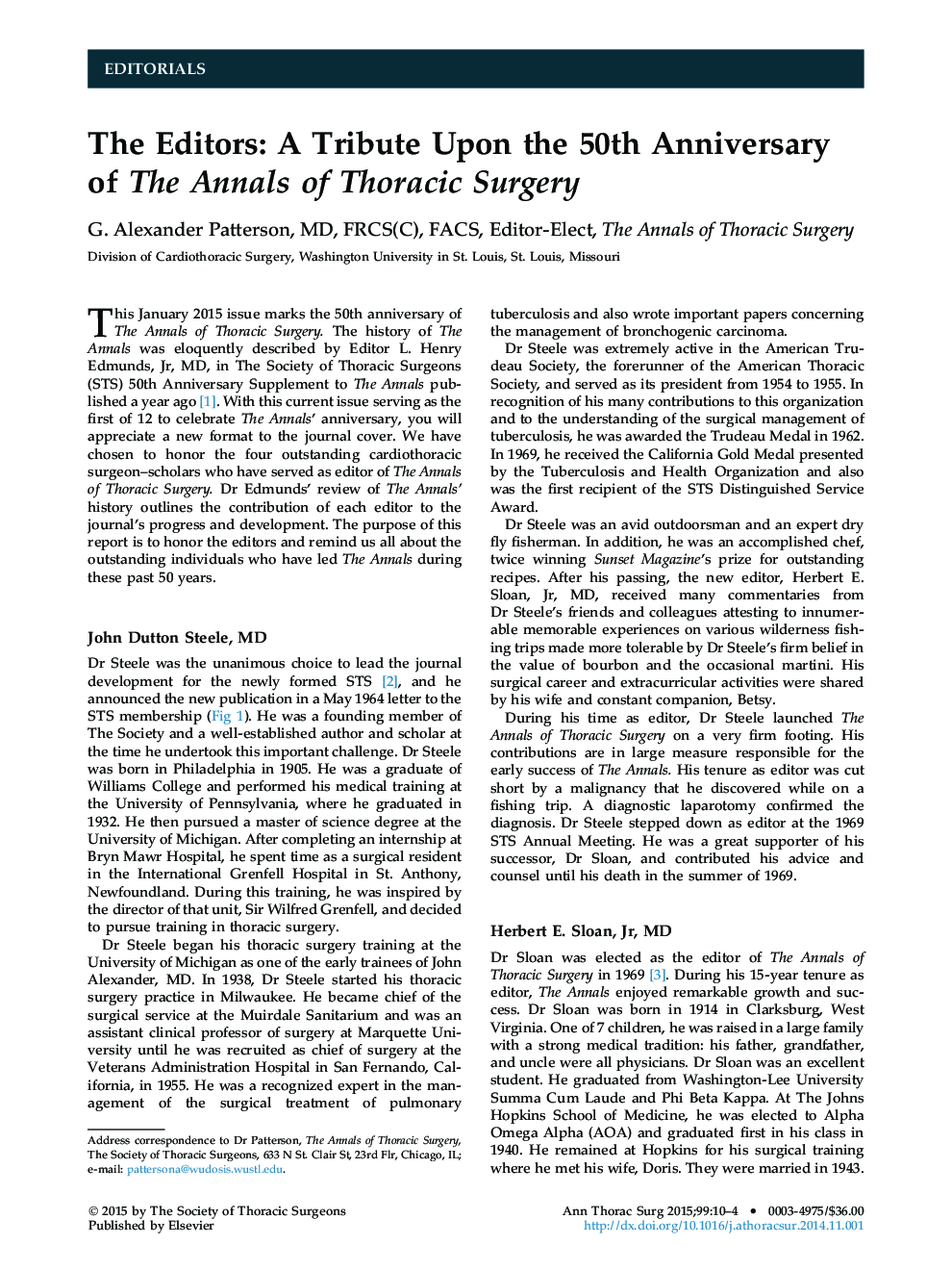 The Editors: A Tribute Upon the 50th Anniversary of The Annals of Thoracic Surgery