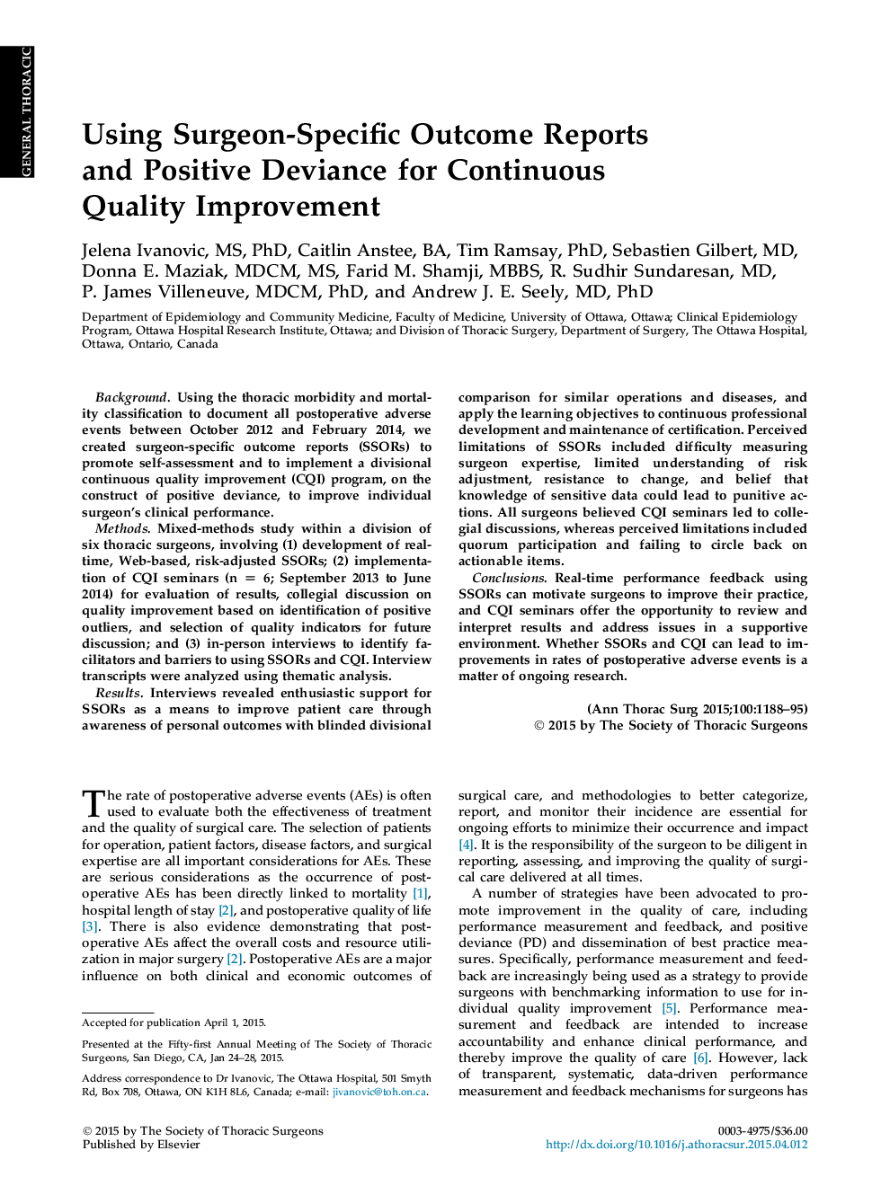 Using Surgeon-Specific Outcome Reports andÂ Positive Deviance for Continuous QualityÂ Improvement