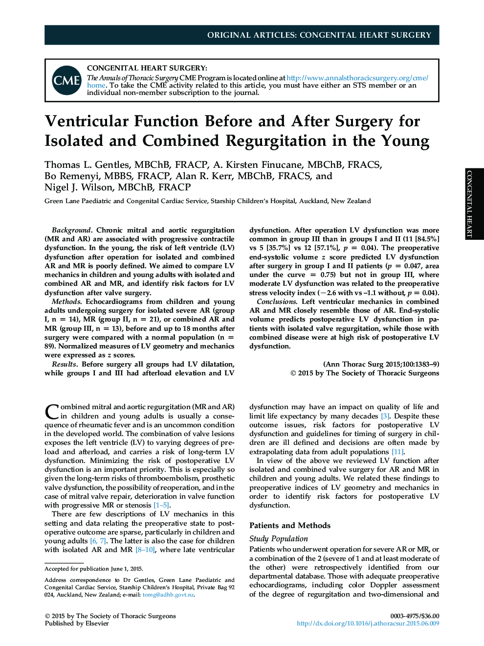 Ventricular Function Before and After Surgery for Isolated and Combined Regurgitation in the Young
