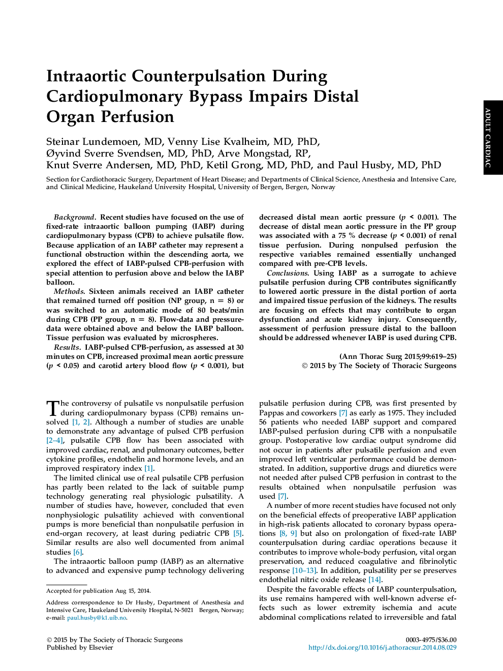 Intraaortic Counterpulsation During Cardiopulmonary Bypass Impairs Distal OrganÂ Perfusion