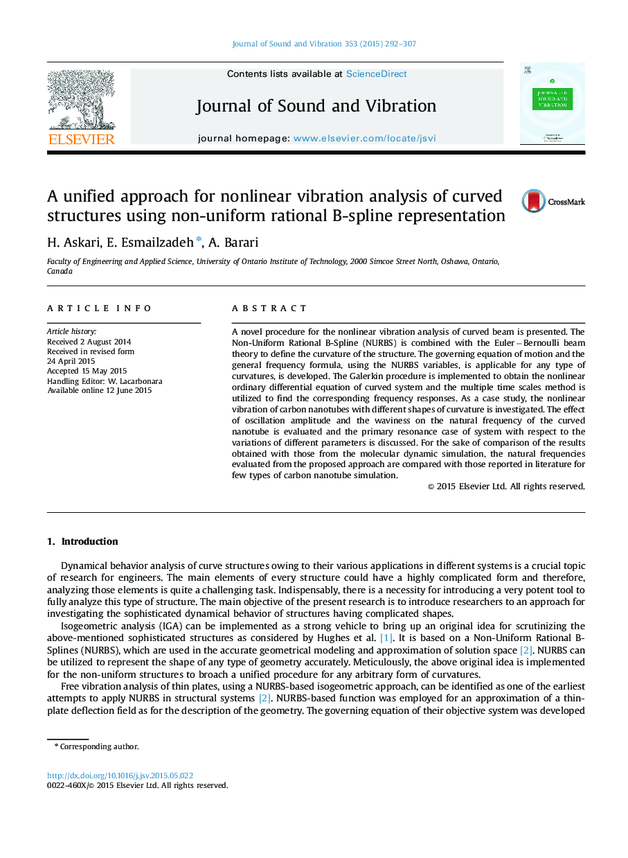 A unified approach for nonlinear vibration analysis of curved structures using non-uniform rational B-spline representation