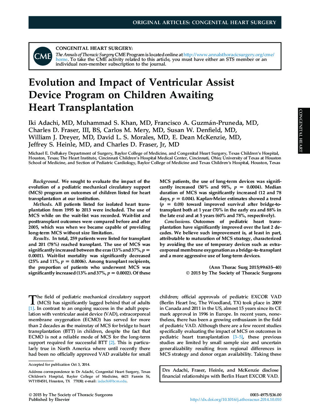Evolution and Impact of Ventricular Assist Device Program on Children Awaiting Heart Transplantation