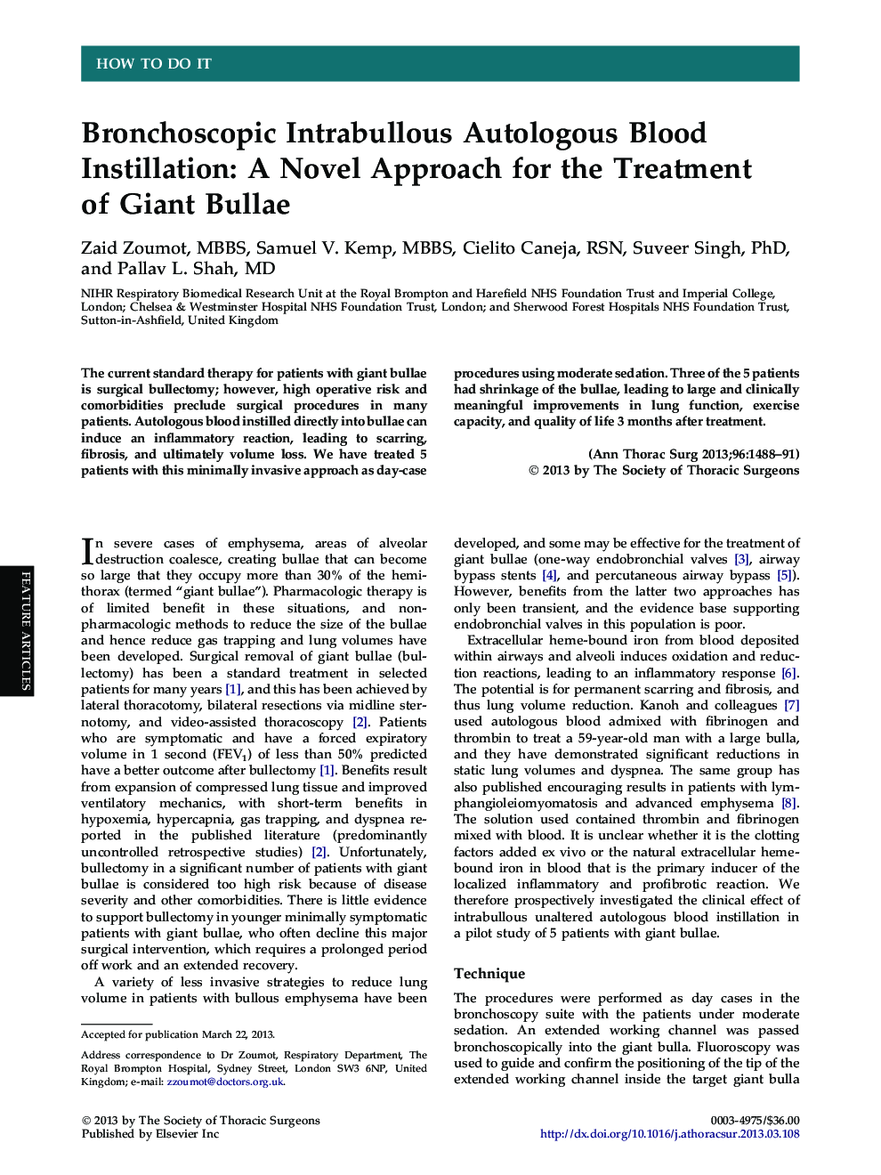 Bronchoscopic Intrabullous Autologous Blood Instillation: A Novel Approach for the Treatment of Giant Bullae