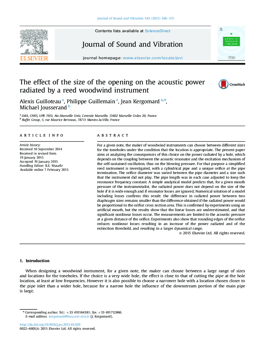 The effect of the size of the opening on the acoustic power radiated by a reed woodwind instrument