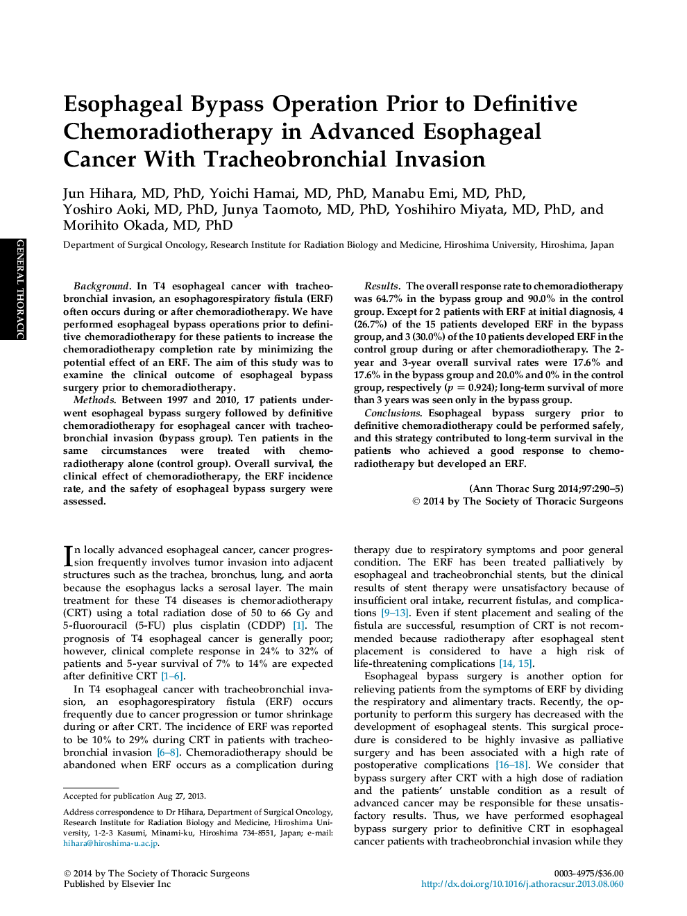 پیشگیری از وقوع جراحی پیش از تعویض شیمی درمانی در سرطان مری پیشرفته با تهاجم تراکئو برونشیال 