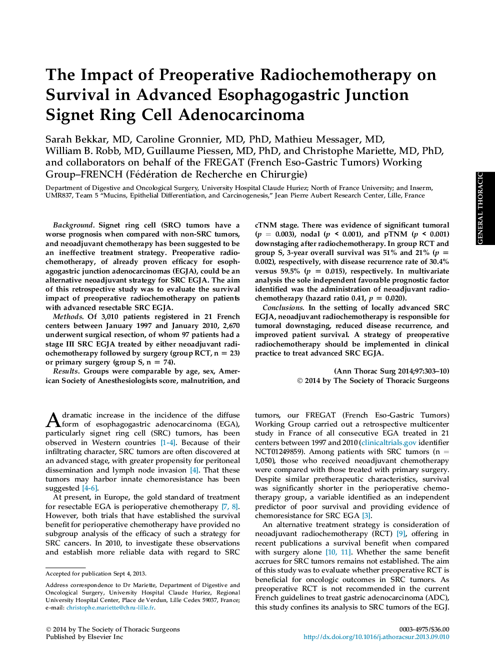 تاثیر رادیو تراشه درمانی قبل از عمل بر بقا در آدنوکارسینوم سلولی حلقوی پیوندی پیشرفته 