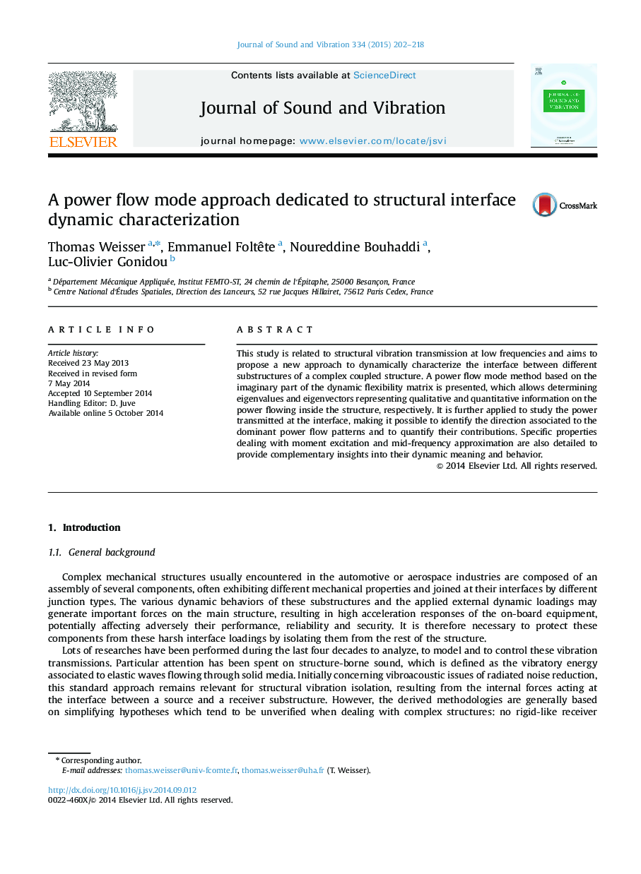 A power flow mode approach dedicated to structural interface dynamic characterization