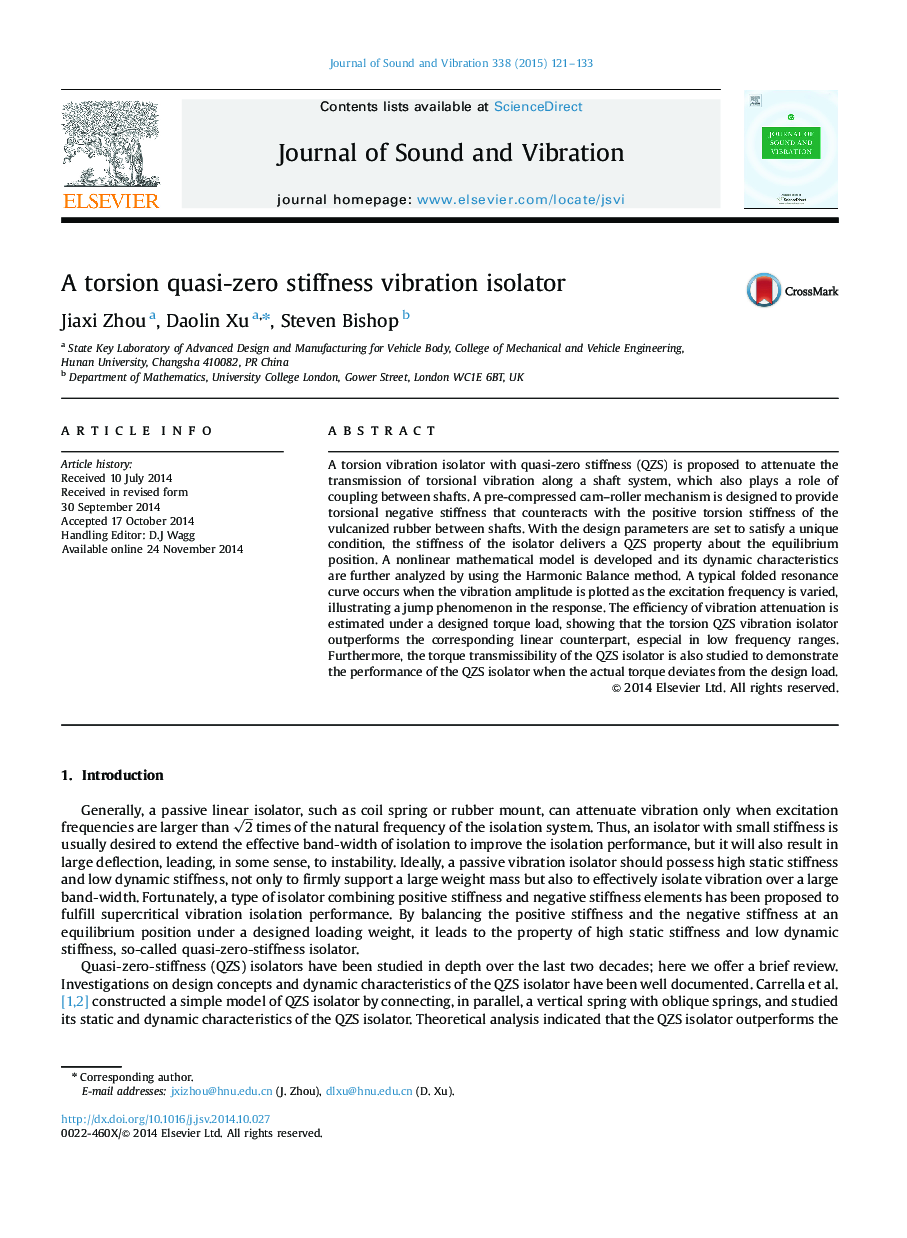 A torsion quasi-zero stiffness vibration isolator