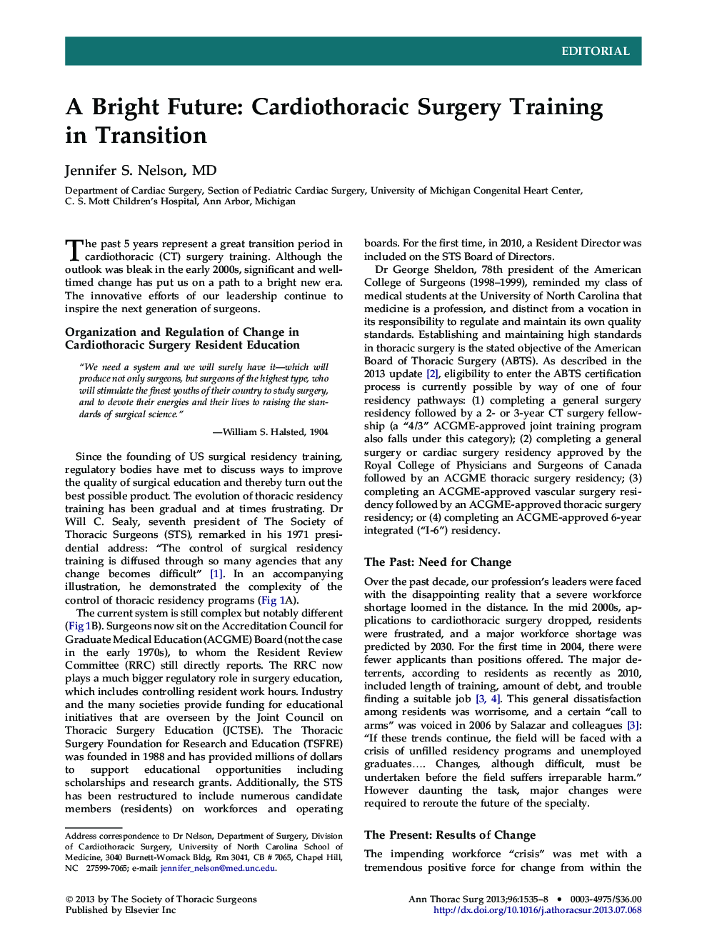 A Bright Future: Cardiothoracic Surgery Training in Transition