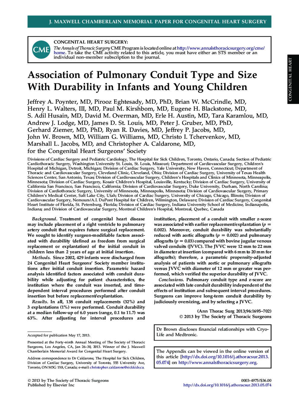 Association of Pulmonary Conduit Type and Size With Durability in Infants and Young Children