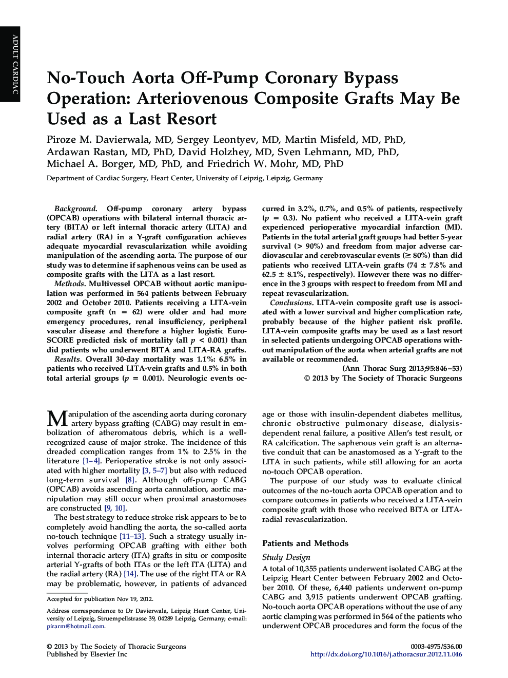 No-Touch Aorta Off-Pump Coronary Bypass Operation: Arteriovenous Composite Grafts May Be Used as a Last Resort