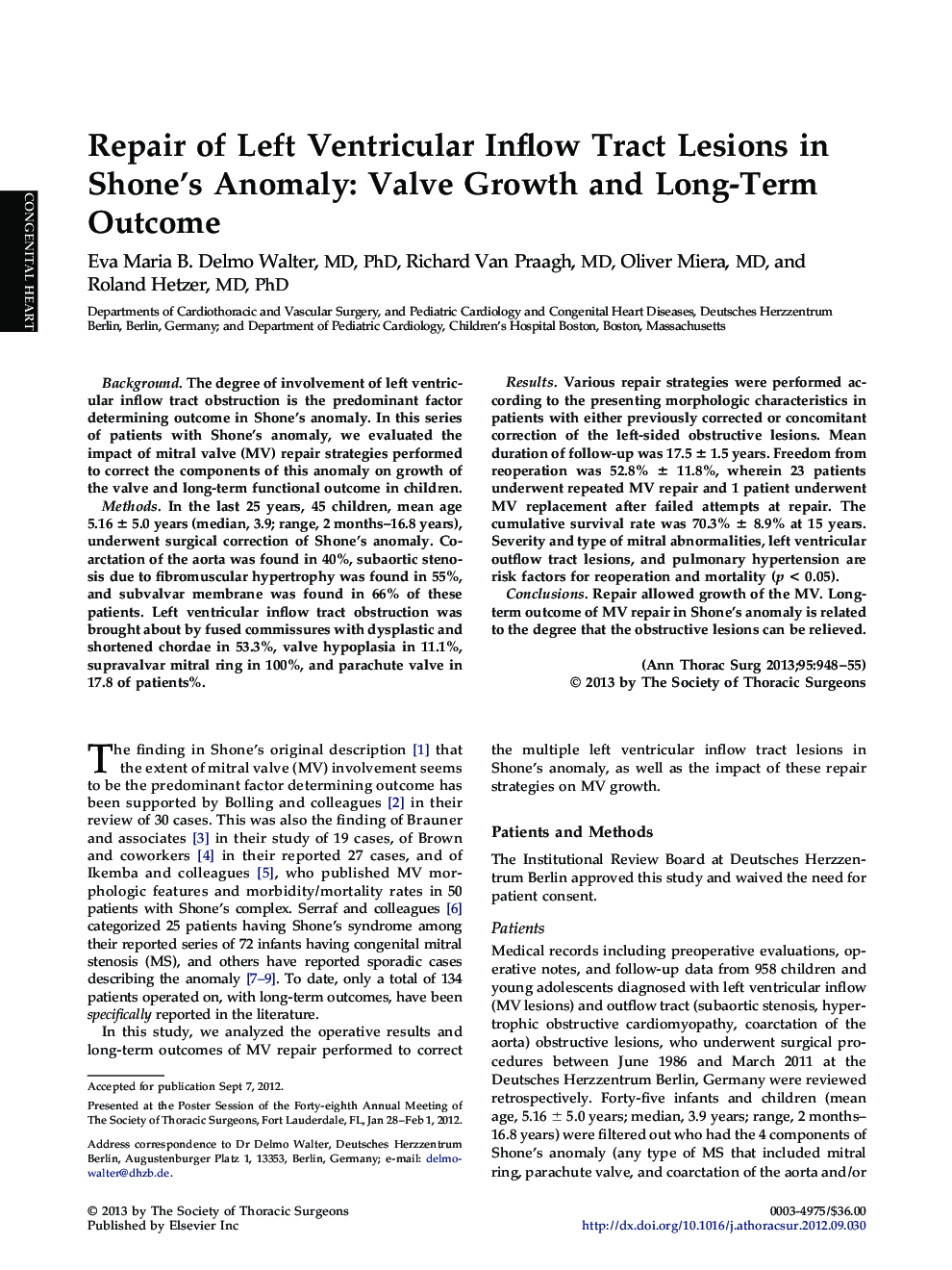 Repair of Left Ventricular Inflow Tract Lesions in Shone's Anomaly: Valve Growth and Long-Term Outcome