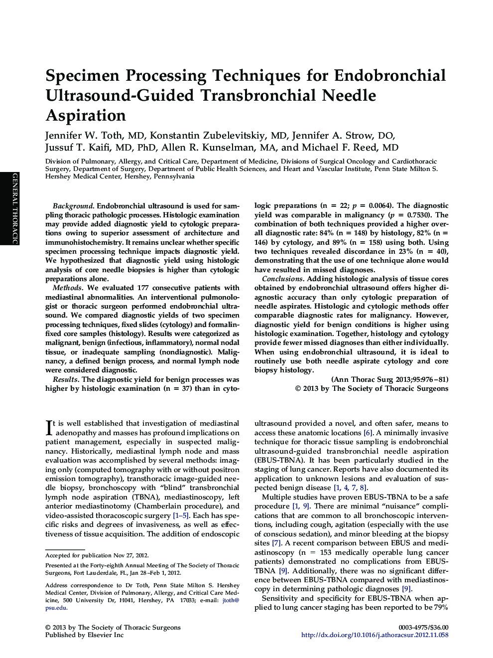 Specimen Processing Techniques for Endobronchial Ultrasound-Guided Transbronchial Needle Aspiration