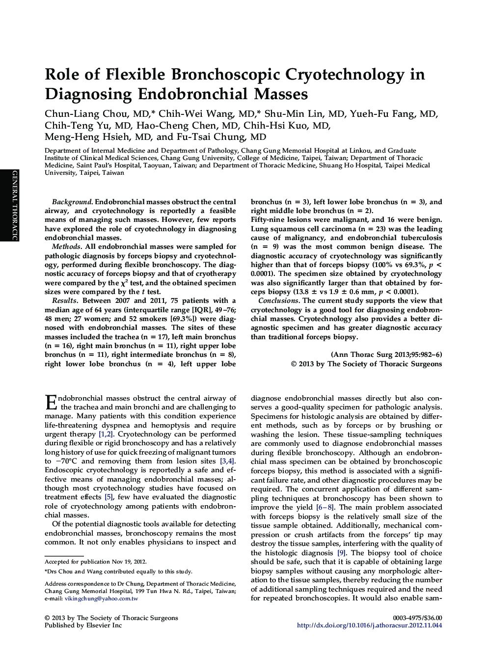Role of Flexible Bronchoscopic Cryotechnology in Diagnosing Endobronchial Masses