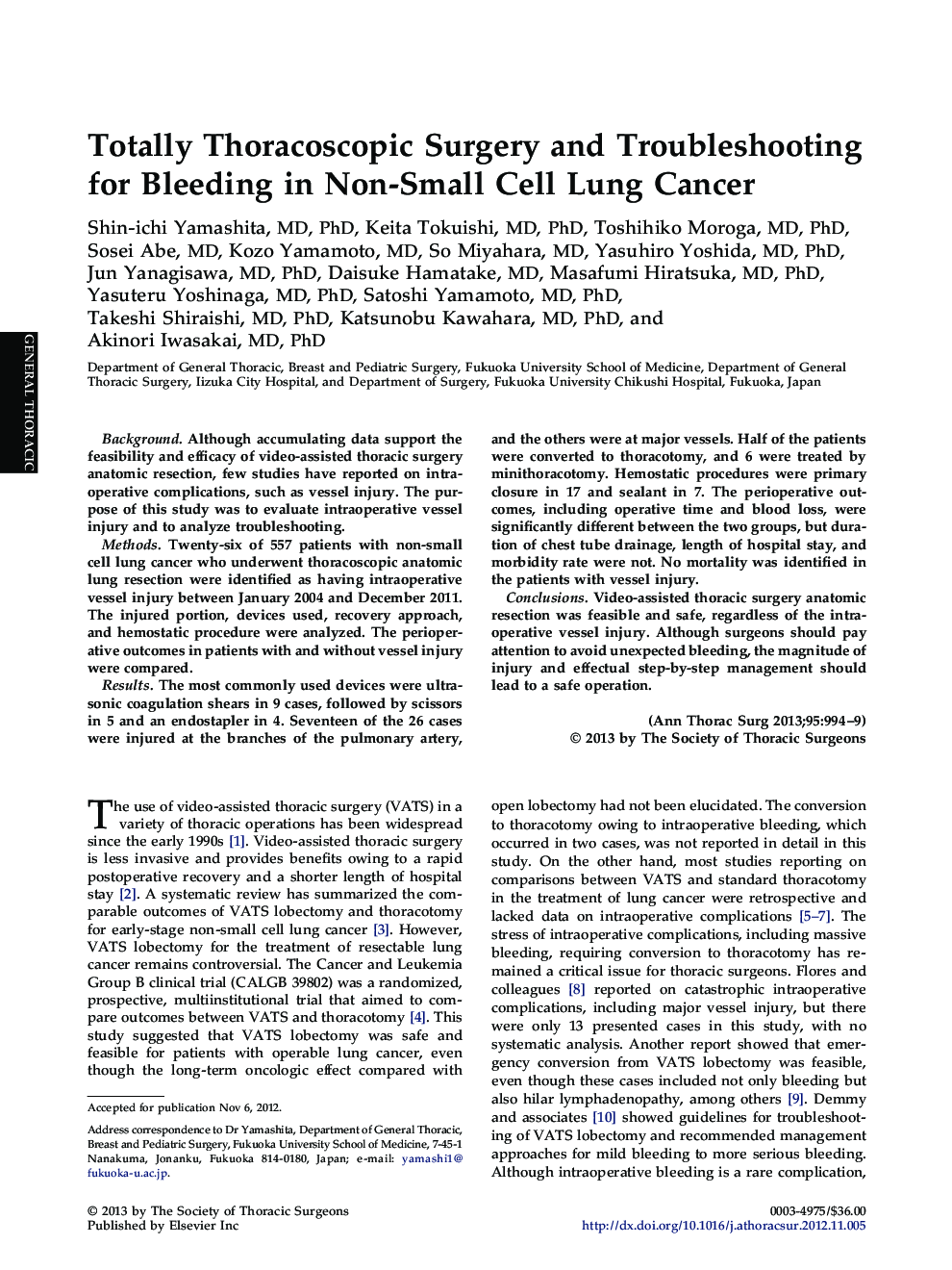 Totally Thoracoscopic Surgery and Troubleshooting for Bleeding in Non-Small Cell Lung Cancer