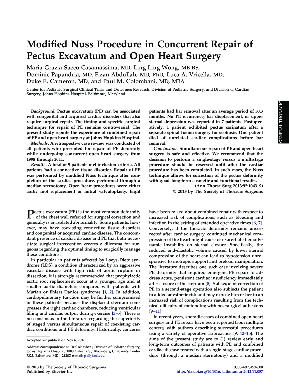 Modified Nuss Procedure in Concurrent Repair of Pectus Excavatum and Open Heart Surgery