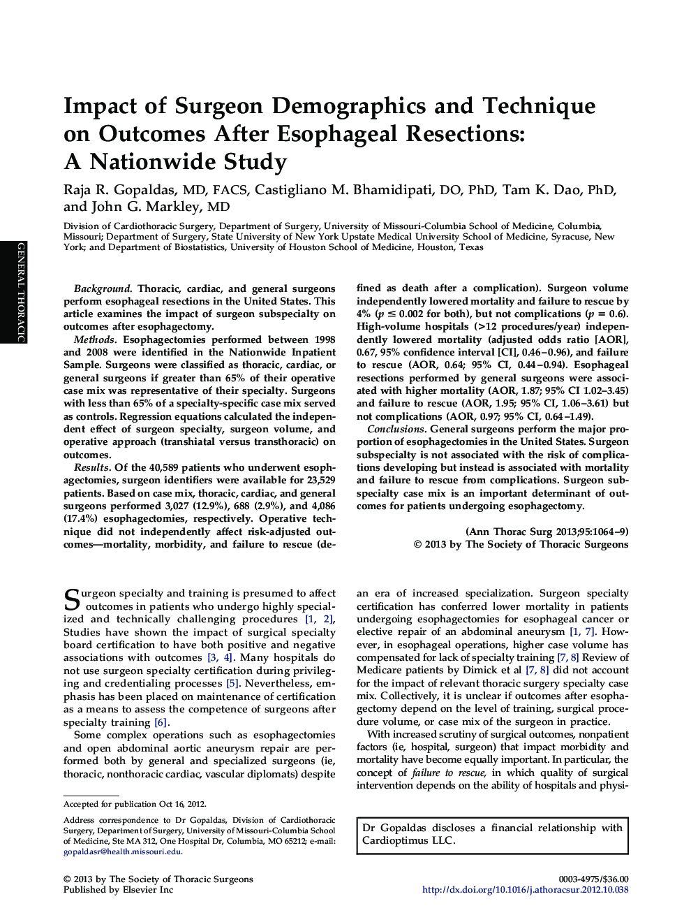 Impact of Surgeon Demographics and Technique on Outcomes After Esophageal Resections: A Nationwide Study