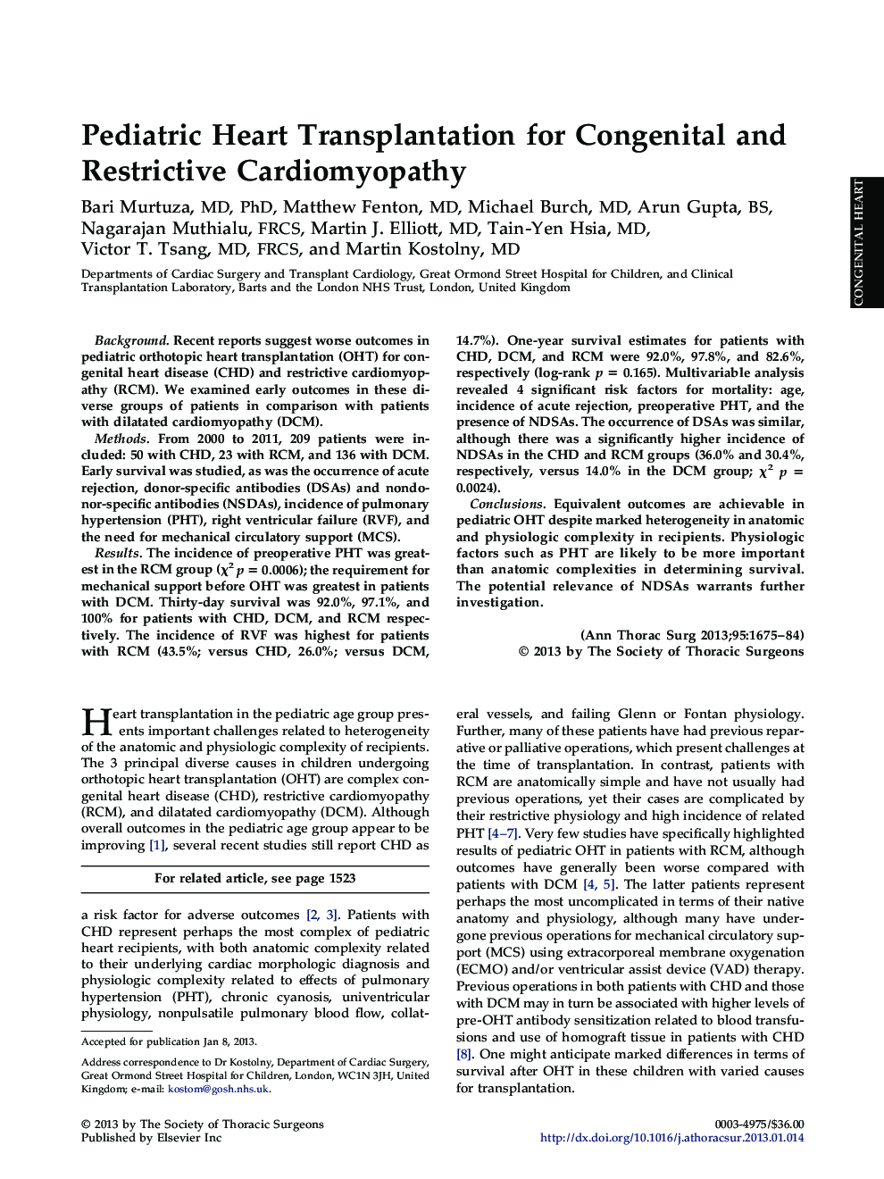 Pediatric Heart Transplantation for Congenital and Restrictive Cardiomyopathy