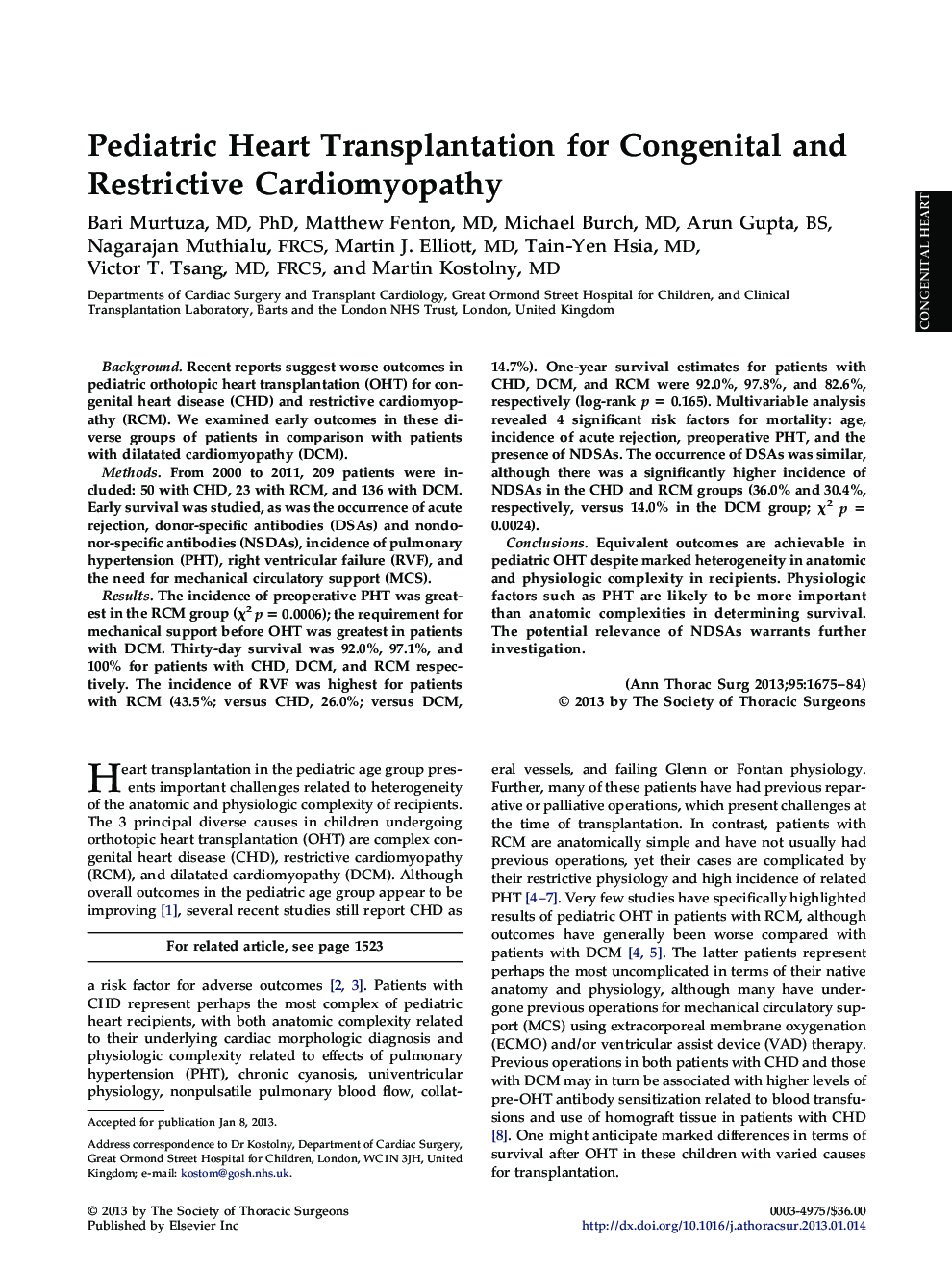 عکس صفحه اول مقاله: Pediatric Heart Transplantation for Congenital and Restrictive Cardiomyopathy Pediatric Heart Transplantation for Congenital and Restrictive Cardiomyopathy