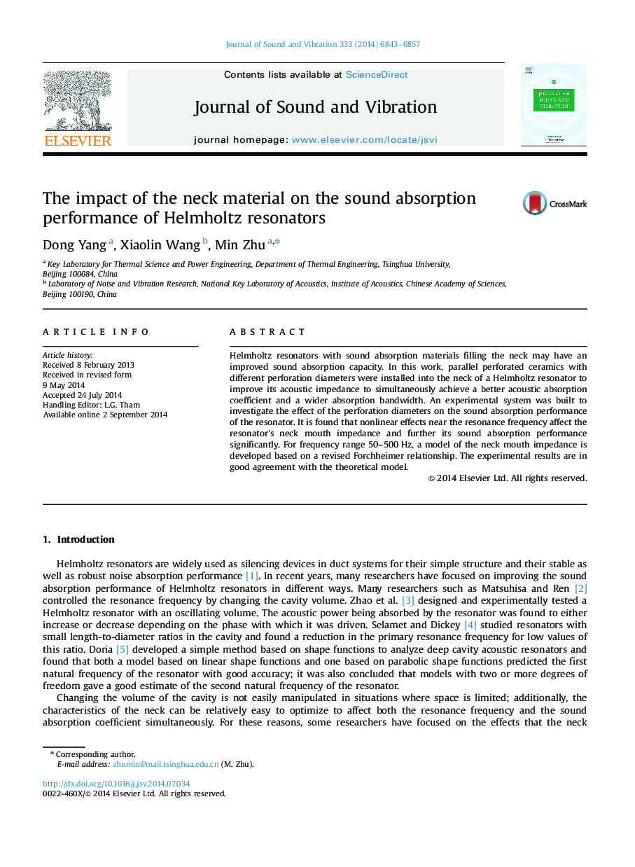 The impact of the neck material on the sound absorption performance of Helmholtz resonators