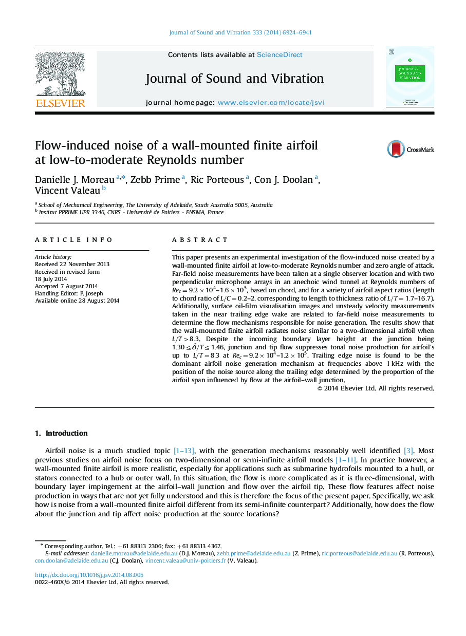 Flow-induced noise of a wall-mounted finite airfoil at low-to-moderate Reynolds number