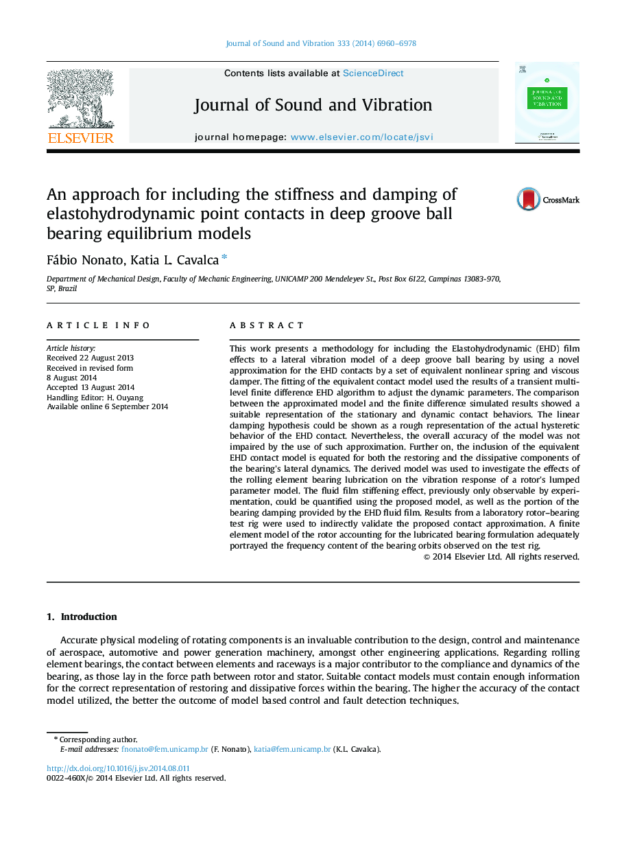 An approach for including the stiffness and damping of elastohydrodynamic point contacts in deep groove ball bearing equilibrium models