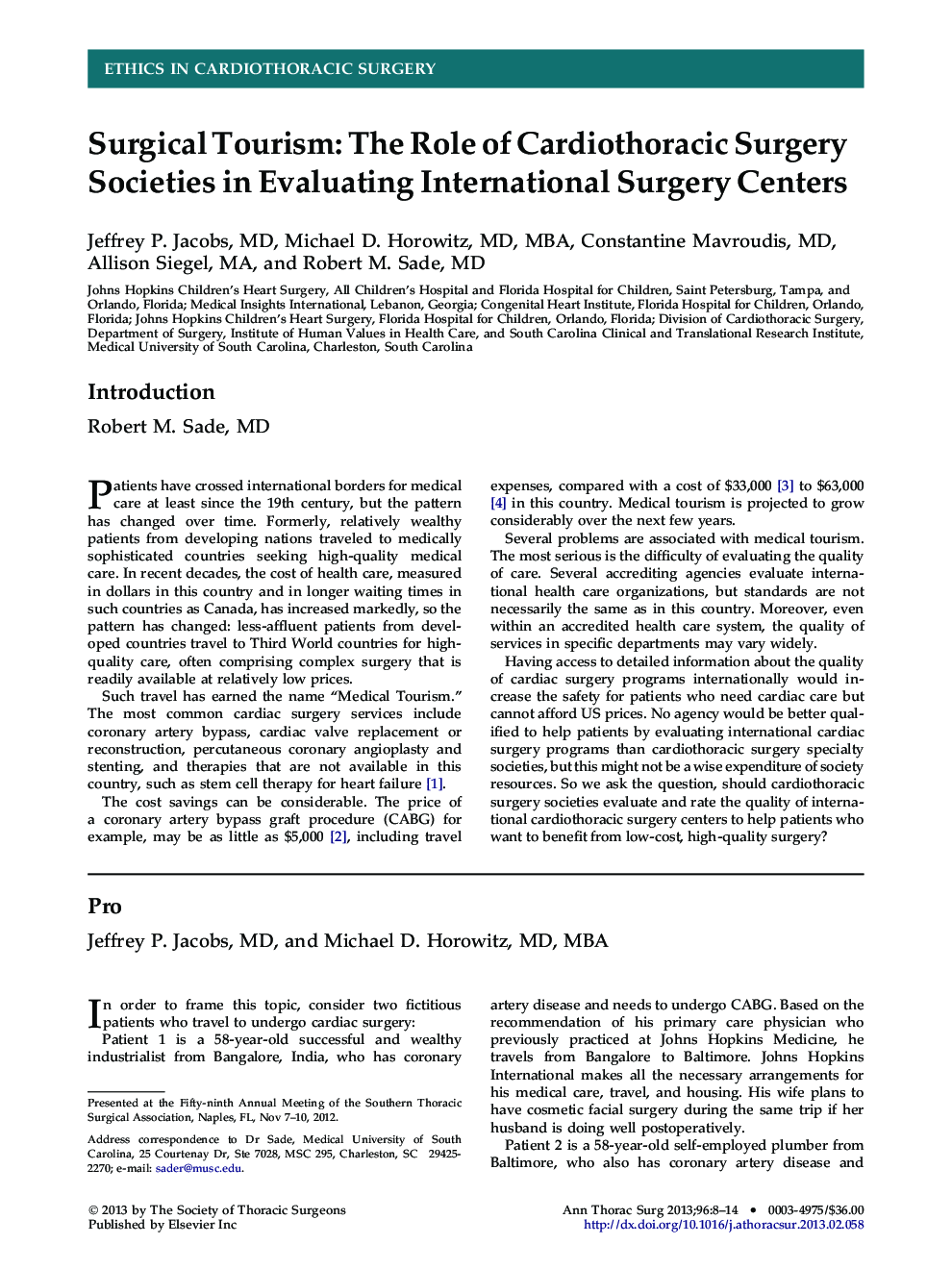 Surgical Tourism: The Role of Cardiothoracic Surgery Societies in Evaluating International Surgery Centers