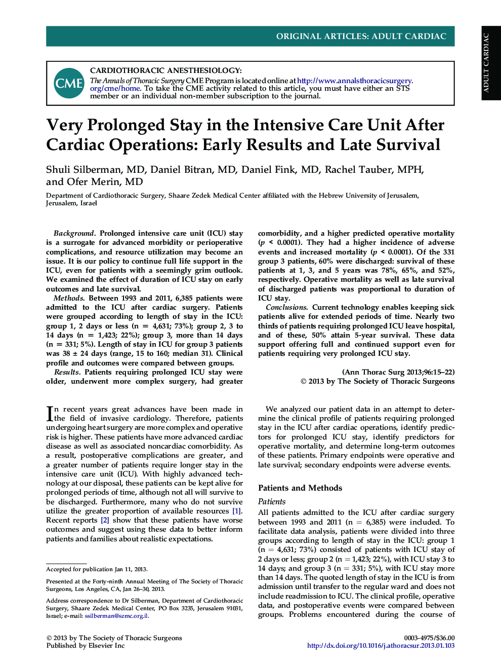 عکس صفحه اول مقاله: Very Prolonged Stay in the Intensive Care Unit After Cardiac Operations: Early Results and Late Survival Very Prolonged Stay in the Intensive Care Unit After Cardiac Operations: Early Results and Late Survival