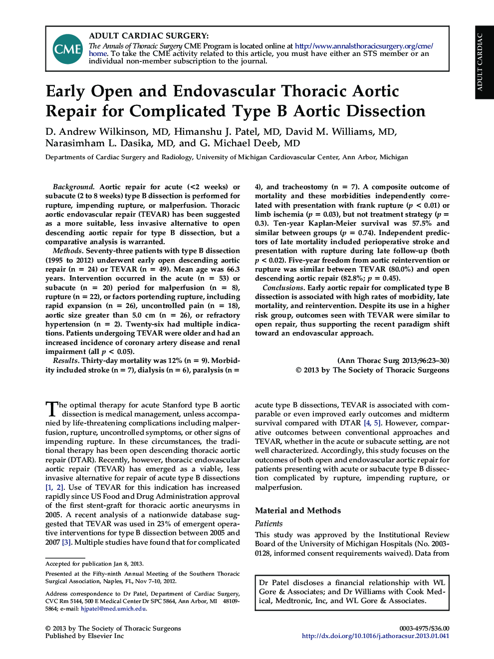 عکس صفحه اول مقاله: Early Open and Endovascular Thoracic Aortic Repair for Complicated Type B Aortic Dissection Early Open and Endovascular Thoracic Aortic Repair for Complicated Type B Aortic Dissection