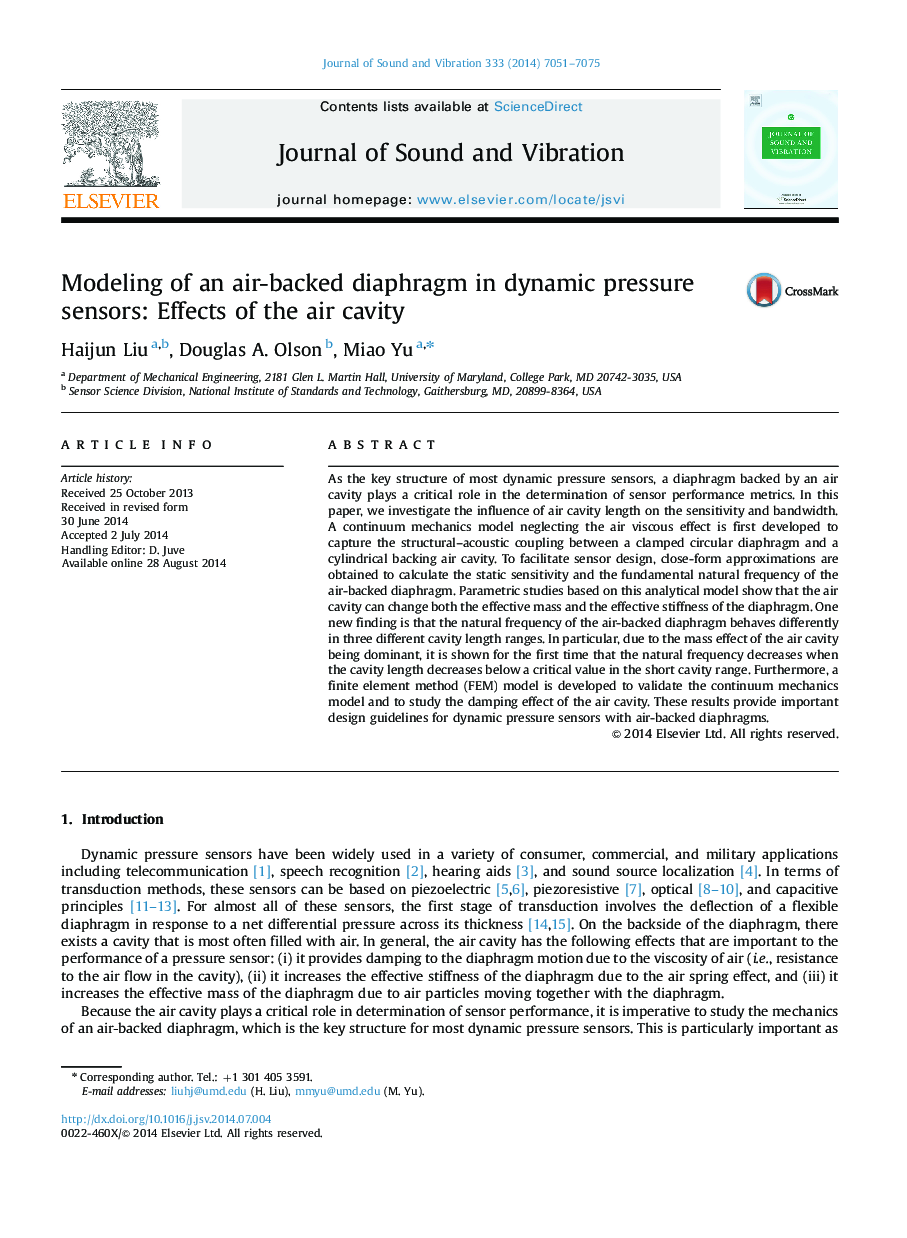 Modeling of an air-backed diaphragm in dynamic pressure sensors: Effects of the air cavity