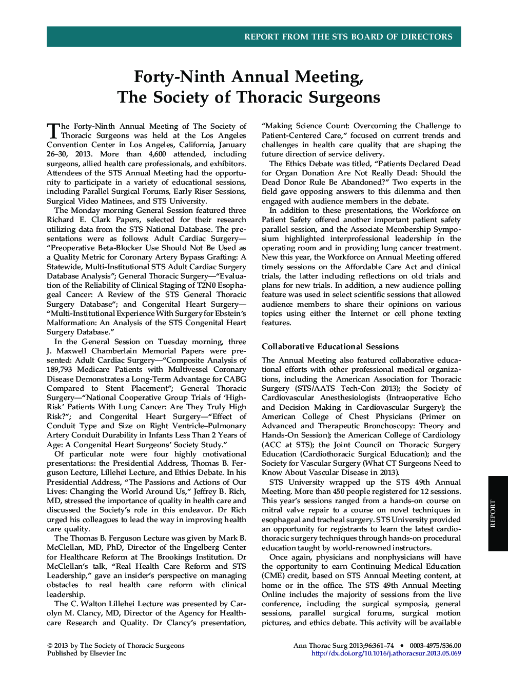 عکس صفحه اول مقاله: Forty-Ninth Annual Meeting, The Society of Thoracic Surgeons Forty-Ninth Annual Meeting, The Society of Thoracic Surgeons