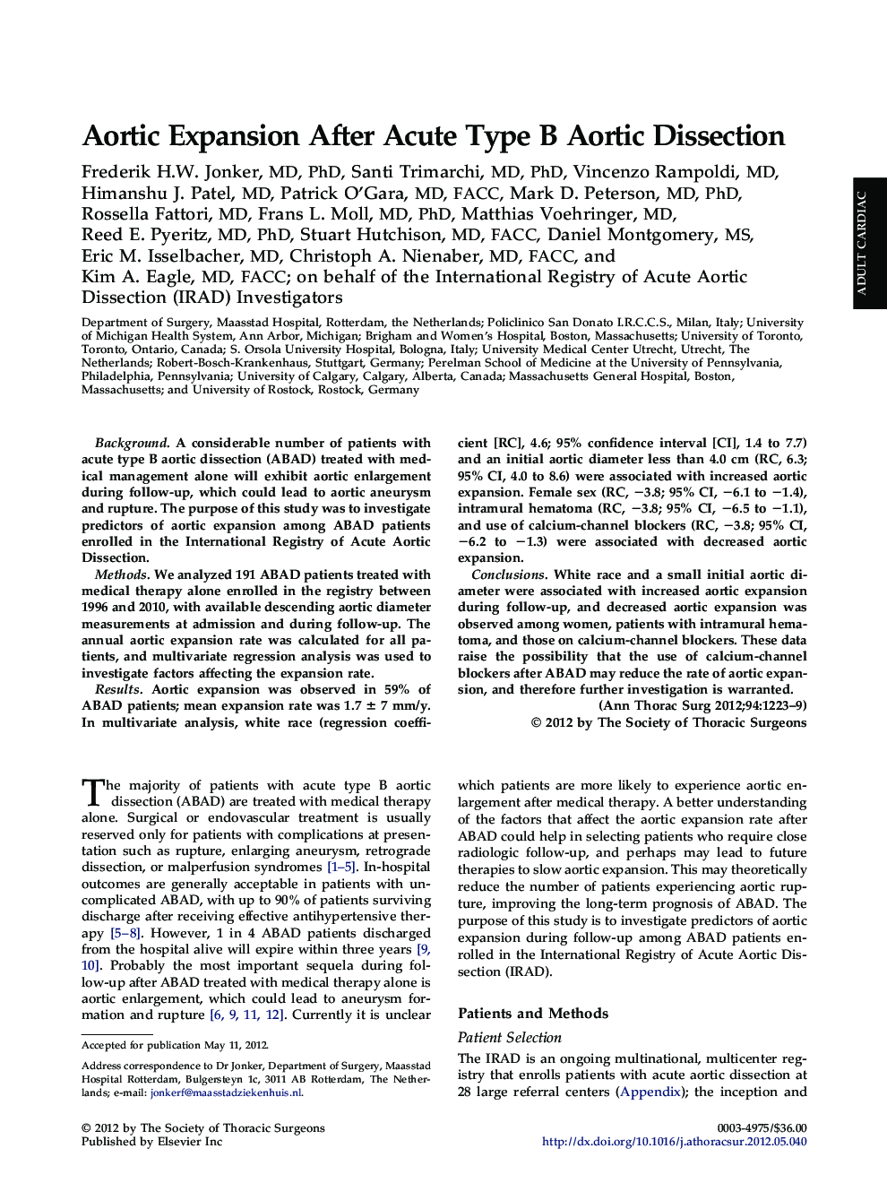 Aortic Expansion After Acute Type B Aortic Dissection