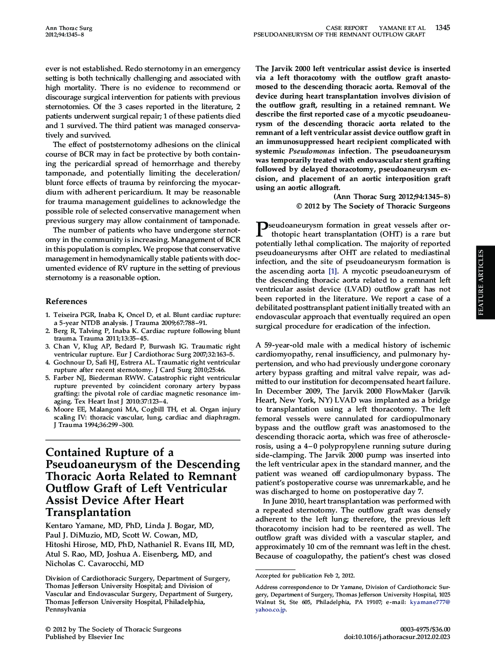 Contained Rupture of a Pseudoaneurysm of the Descending Thoracic Aorta Related to Remnant Outflow Graft of Left Ventricular Assist Device After Heart Transplantation