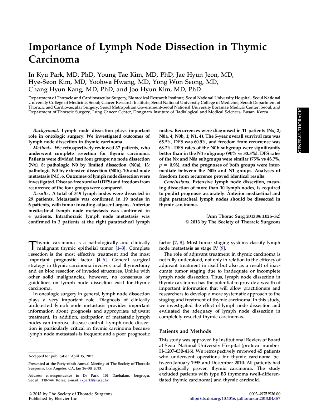 Importance of Lymph Node Dissection in Thymic Carcinoma