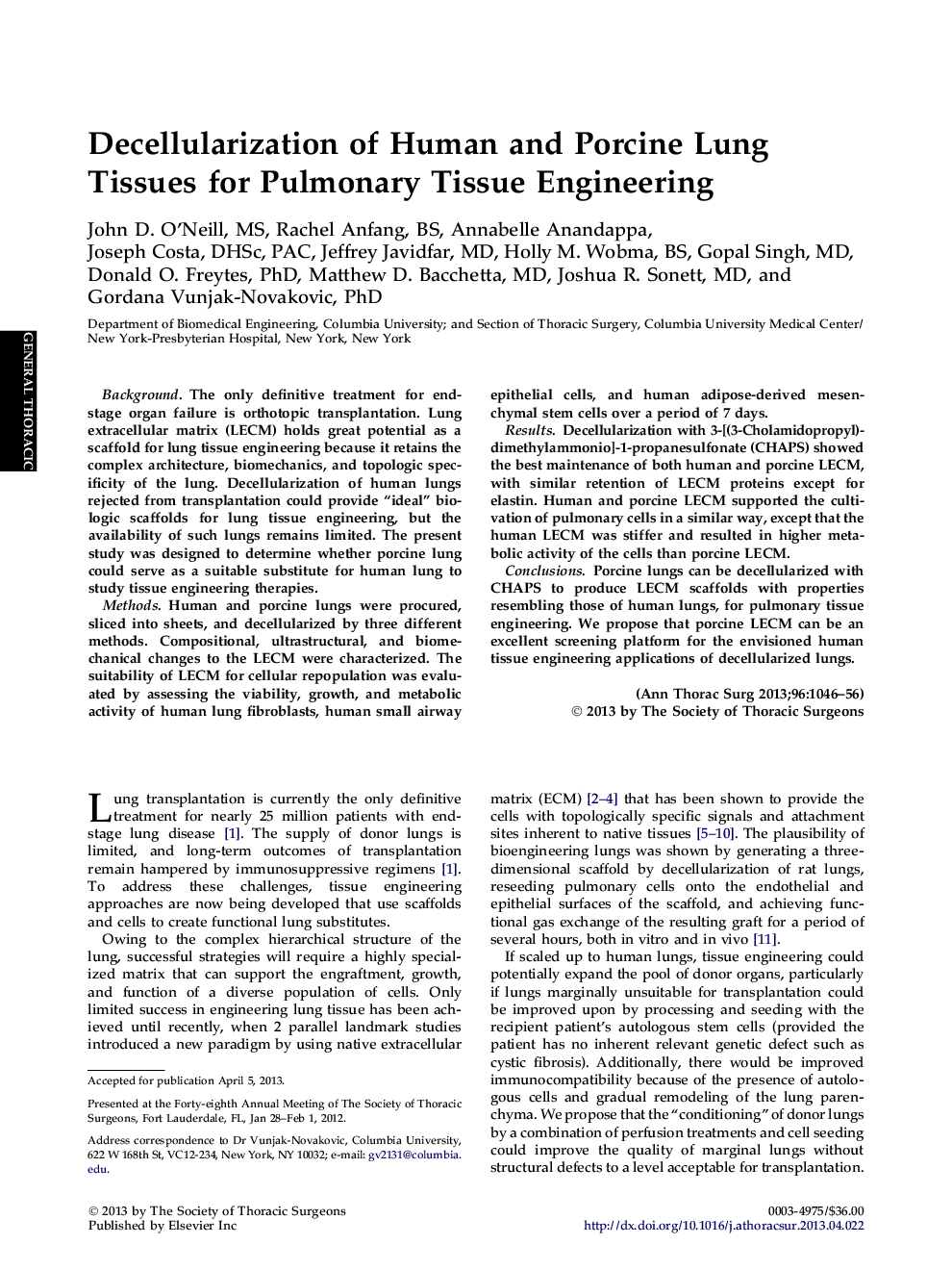 Decellularization of Human and Porcine Lung Tissues for Pulmonary Tissue Engineering
